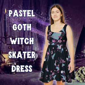 Pastel Goth Witch Skater Dress - Witchy Dress - Asymmetrical Skirt - Goth, Alternative, Pagan, Witch Clothing - Witchy Gift