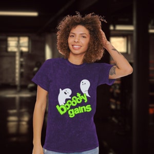 Mineral Wash Unisex Tee - Booty Gains - Halloween Gym Shirt - Funny Pump Cover - Fitness Lover Gift