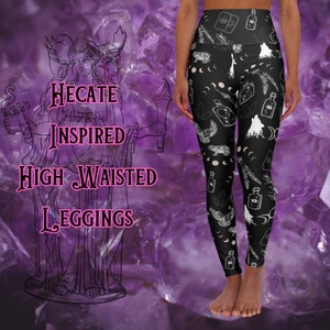 Hecate-Inspired Witchy High Waisted Leggings - Occult Symbol Print, Gothic Fashion - Loungewear - Activewear - Witch Gift - Stretch Leggings