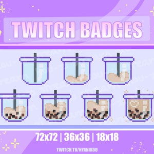 Twitch Sub Badges Bit Badges Emote Cute Boba Milk Tea Badges Stream Assets Kawaii Bubble Tea Drink - Youtube, Discord, Cute, Lofi, Vaporwave