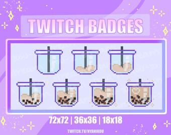 Cute Boba Milk Tea Twitch Badges – Kawaii Stream Assets (Digital Download)