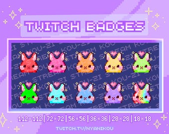 Rainbow Bunny Twitch Sub Badges – Kawaii Stream Assets (Digital Download)