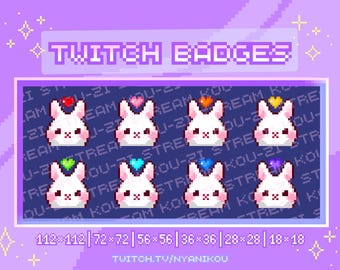 Kawaii Bunny Twitch Sub Badges – Hand Drawn Stream Assets (Digital Download)