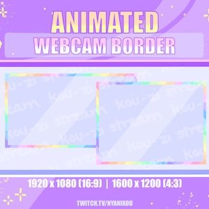Animated Pastel Rainbow Webcam Border: Kawaii Stream Overlay (Digital Download)