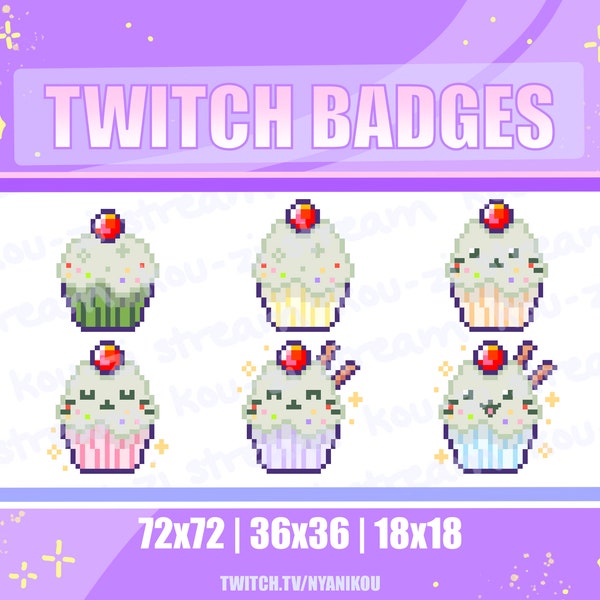 Twitch Sub Badges Bit Badges Emote Cute Cat Badges Stream Assets Kawaii Matcha Dessert Cupcake - Youtube, Discord, Cute, Lofi, Vaporwave