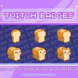 Cat Bread Twitch Sub Badges – Kawaii Bakery Stream-resurser (digital nedladdning)