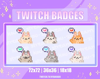 Cute Bunny Twitch Sub Badges – Kawaii Rabbit Stream Assets (Digital Download)
