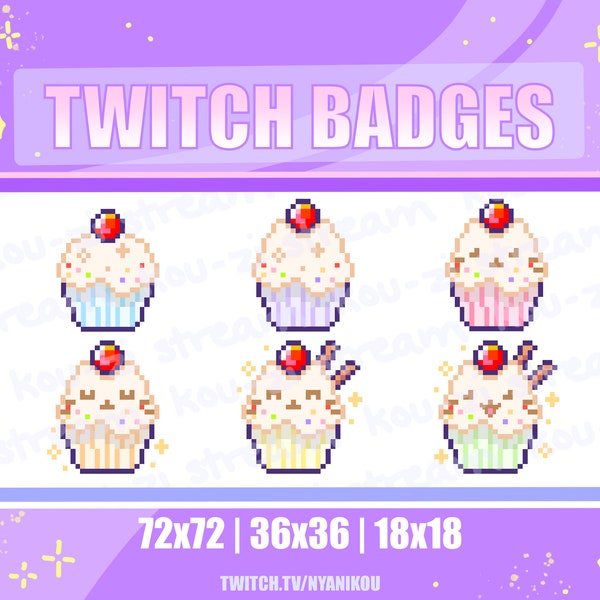 Twitch Sub Insignias Bit Insignias Emote Lindo Gato Insignias Stream Activos Kawaii Café Postre Cupcake - Youtube, Discord, Lindo, Lofi, Vaporwave