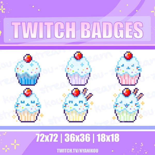 Twitch Sub Badges Bit Badges Emote Cute Cat Badges Blue Stream Assets Kawaii Heart Dessert Cupcake - Youtube, Discord, Cute, Lofi, Vaporwave