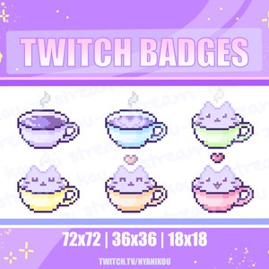 Twitch Sub Badges Bit Badges Emote Cute Cat Taro Milk Tea Badges Stream Assets Kawaii Heart Cafe - Youtube, Discord, Cute, Lofi, Vaporwave