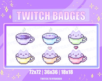Cute Cat Taro Milk Tea Twitch Sub Badges – Kawaii Stream Assets (Digital Download)