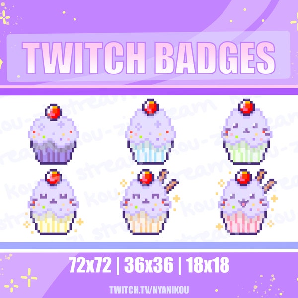 Twitch Sub Badges Bit Badges Emote Cat Purple Badges Stream Assets Kawaii Heart Postre Cupcake - Youtube, Discord, Cute, Lofi, Vaporwave