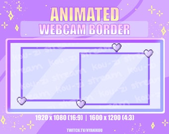 Animated Pixel Heart Webcam Border – Purple Kawaii Stream Overlay (Digital Download)