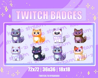 Cute Pixel Art Cat Twitch Badges – Stream Sub/Bit Badges (Digital Download)