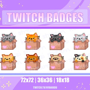 Twitch Sub Badges Bit Badges Emote Cute Cat Badges Stream Assets Kawaii Cat in Box Aesthetic Cat Love - Youtube, Discord, Lofi, Vaporwave