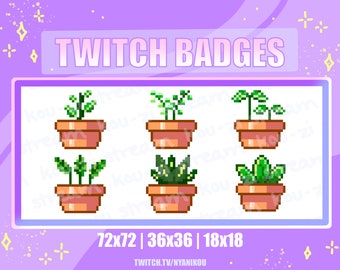 Cute Potted Plant Twitch Sub Badges – Kawaii Stream Assets (Digital Download)