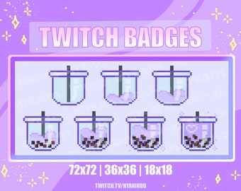 Cute Taro Boba Tea Twitch Badges – Kawaii Emotes (Digital Download)
