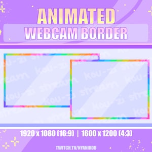 Animated Rainbow Webcam Border: Kawaii Stream Overlay (Digital Download)