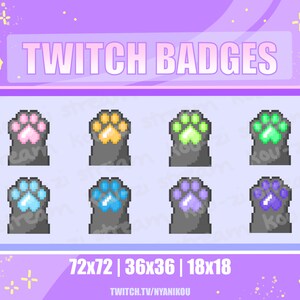 Kawaii Cat Paw Twitch Sub Badges: Rainbow Stream Assets (Digital Download)