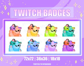 Kawaii Calico Cat Twitch Sub Badges: Rainbow Stream Assets (Digital Download)