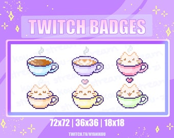 Cute Cat Coffee Twitch Badges – Kawaii Stream Assets (Digital Download)