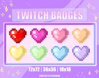 Cute Pixel Heart Twitch Sub Badges – Stream Assets (Digital Download)