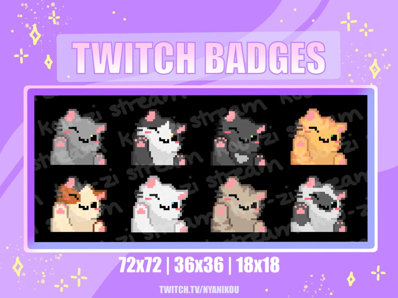 Twitch Sub Badges Bit Badges Emote Cute Cat Badges Stream Assets Kawaii
