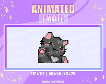 Animated Twitch Emote: Kawaii Waving Black Cat (Digital Download)