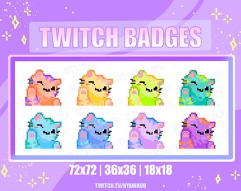 Kawaii Tabby Cat Twitch Sub Badges: Rainbow Stream Assets (Digital Download)