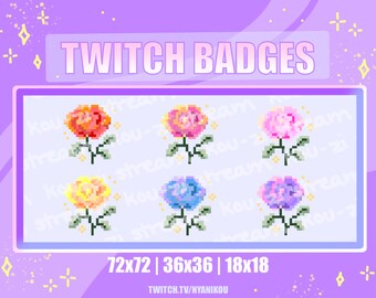 Cute Rose Twitch Sub Badges – Kawaii Stream Assets (Digital Download)