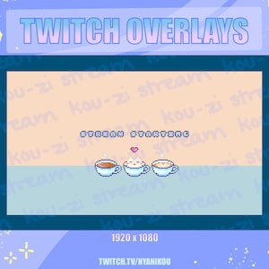 Animierte Katzencafe Twitch Overlays und Szenen Hübsche Kaffee-Strom-Assets - Stream Start, Be Right Back, Stream End, Livestream