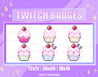 Cute Cat Cupcake Twitch Badges – Pink Kawaii Stream Assets (Digital Download)
