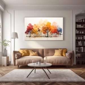 Peinture d&#39;arbres, automne, saisons, abstrait, art mural, décoration, décoration d&#39;intérieur, décoration de bureau