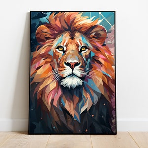 ライオンヘッドデジタルダウンロード、抽象アート、ホームデコレーション、オフィスデコレーション、絵画、動物、肖像画、デジタルプリント