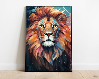 Lion Head Digital Download, Abstract Art, Home Decor, Office Decor, Painting, Animal, Portrait, Digital Print