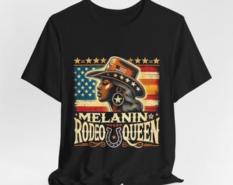 Melanin Rodeo Queen T-shirt, Gift, Black Jersey Short Sleeve Tee, Black Woman, Western Cowgirl Themed