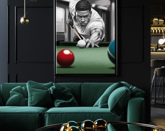 Realistic Billiards Player Pencil Sketch Art: Game Room Decor (Digital Prints)