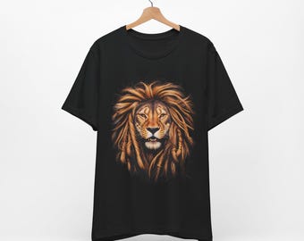 Lion, Rasta Lion T-shirt, Leo Gift, Black Jersey Short Sleeve Tee