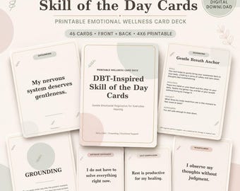 DBT-Inspired Skill of the Day Cards, Printable Emotional Wellness Card Deck, Self-Care Affirmation Cards, Grounding Cards, Digital Download