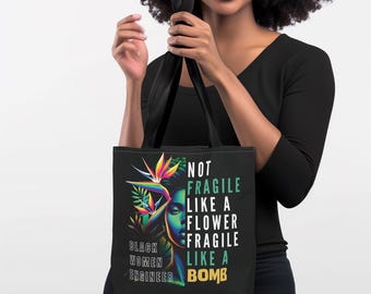 Empowering Black Women Tote Bag, Floral Art, Feminist Gift, Engineer Appreciation, Unique Tote Bag, Motivational Quotes, Conference Bag