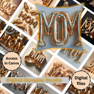 Elegant MOM 3D Gold Letters PNG - Gráficos artesanais de luxo de alta qualidade