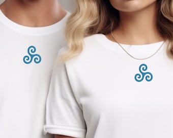 Unisex T-shirt with loose fit and beautiful embroidery Celtic spiral symbol/ Triskelion - triple spiral