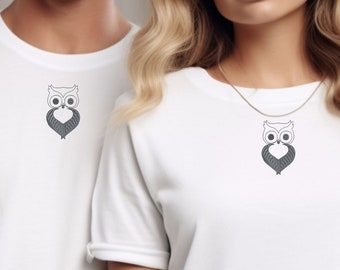 フクロウ刺繍入りユニセックスTシャツ