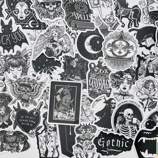 Gothic Black and White Stickers, Vinyl Stickers, 10-50Pcs Random pack, FREE Shipping laptop stickers, Anime Sticker, waterproof, Party favor