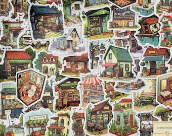 Cottagecore House Stickers Pack – Cozy Village Vinyl Decals – Aesthetic Waterproof Stickers for Journals, Scrapbooks, Laptops, Bottles