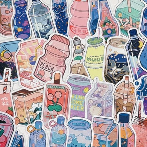 AESTHETIC Drink  Korean and Japanese style Sticker, Japanese & Korean Style Pack, Floral Drinks, Waterproof Stickers, Water Bottles Stickers