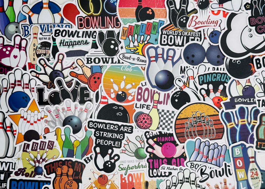 Bowling Sticker Pack, Bowling Pins Ball Vinyl Stickers, Retro Bowling ...