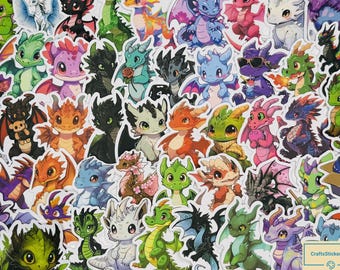 Cute Dragon Stickers Pack – Kawaii Fantasy Vinyl Decals – Waterproof for Laptops, Water Bottles, Journals & Scrapbooks
