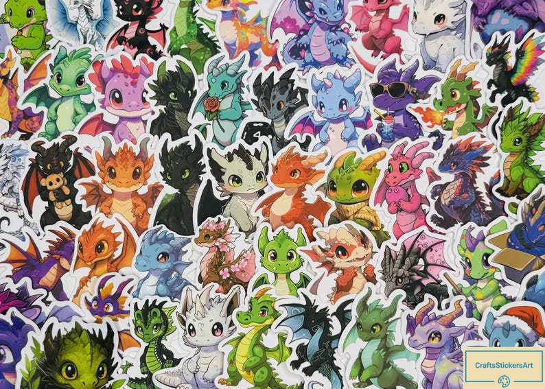 Cute Dragon Stickers Pack – Kawaii Fantasy Vinyl Decals – Waterproof ...