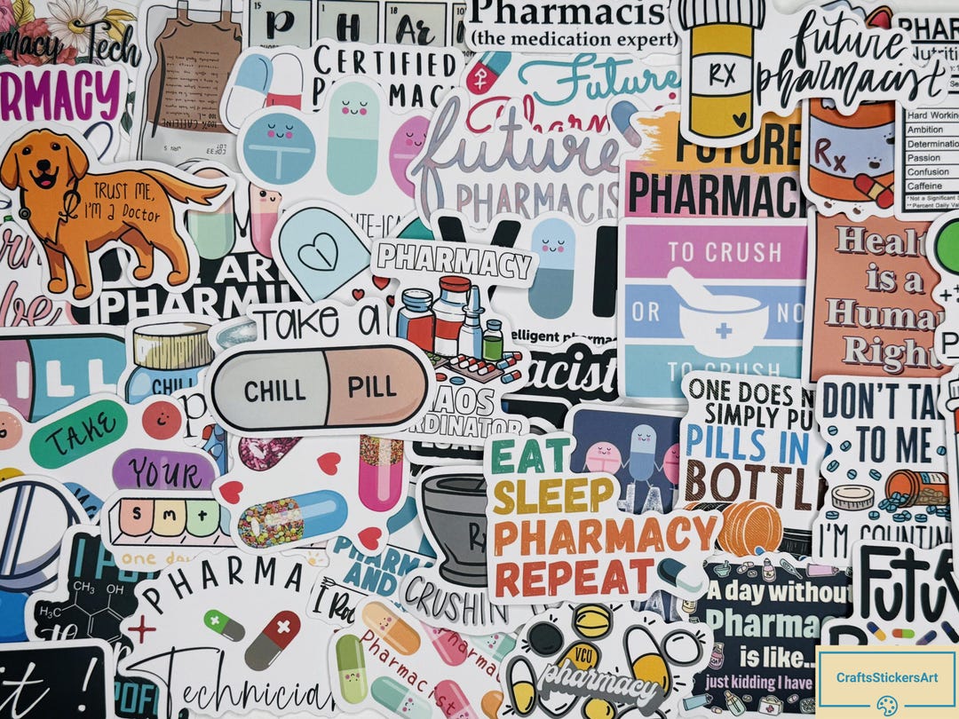Pharmacist Sticker Pack, Pharmacy & Pharm Tech Vinyl Decals, Cute RX ...